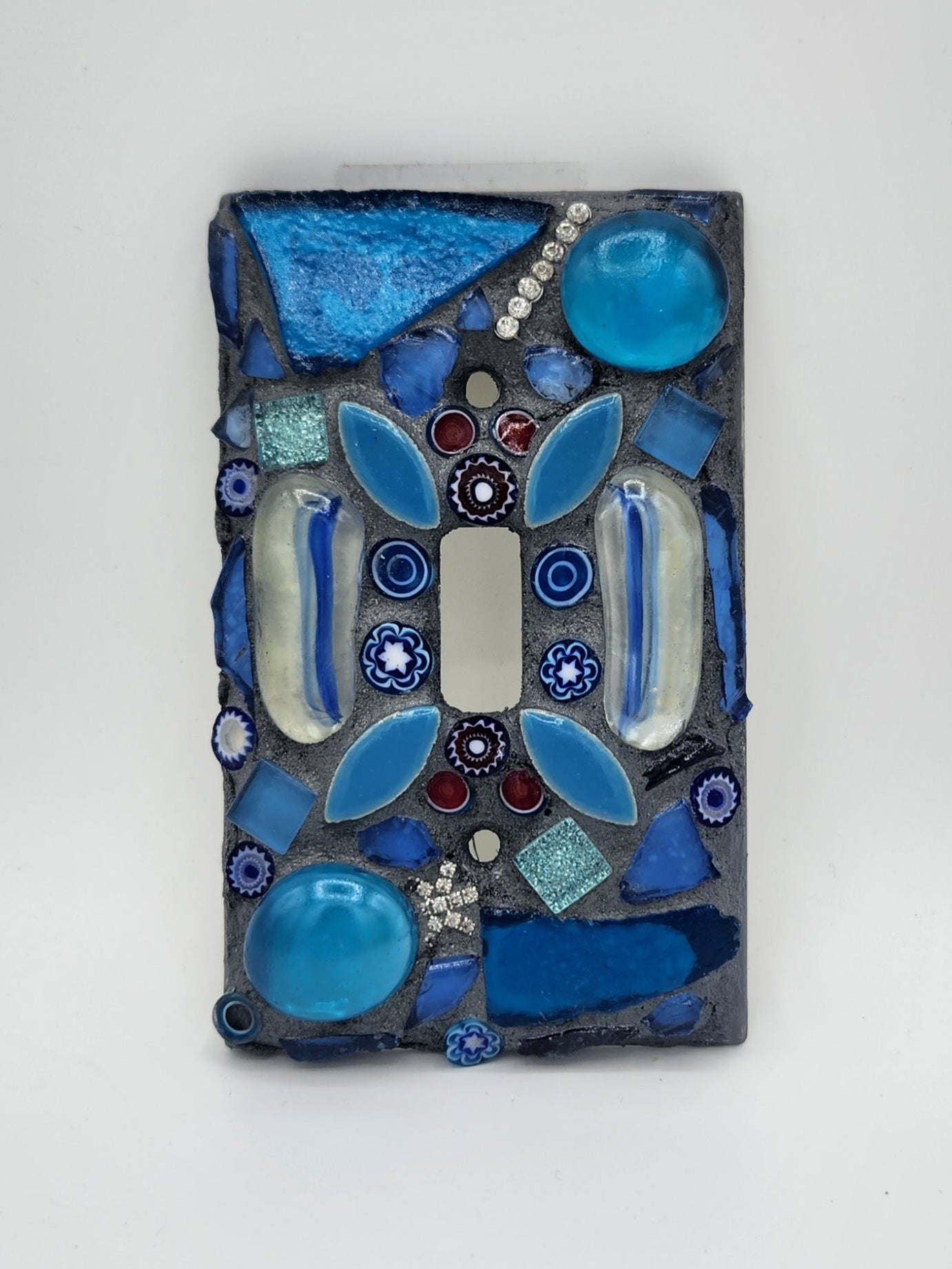 Blue and gray mosaic switch plate cover – Landharp Creations