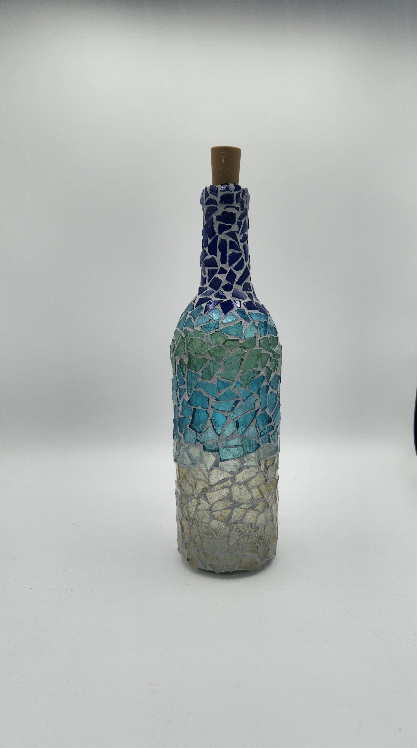 Beach day mosaic wine bottle