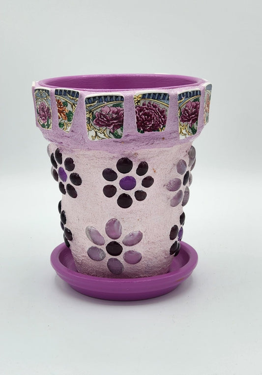 Pretty pink mosaic pot