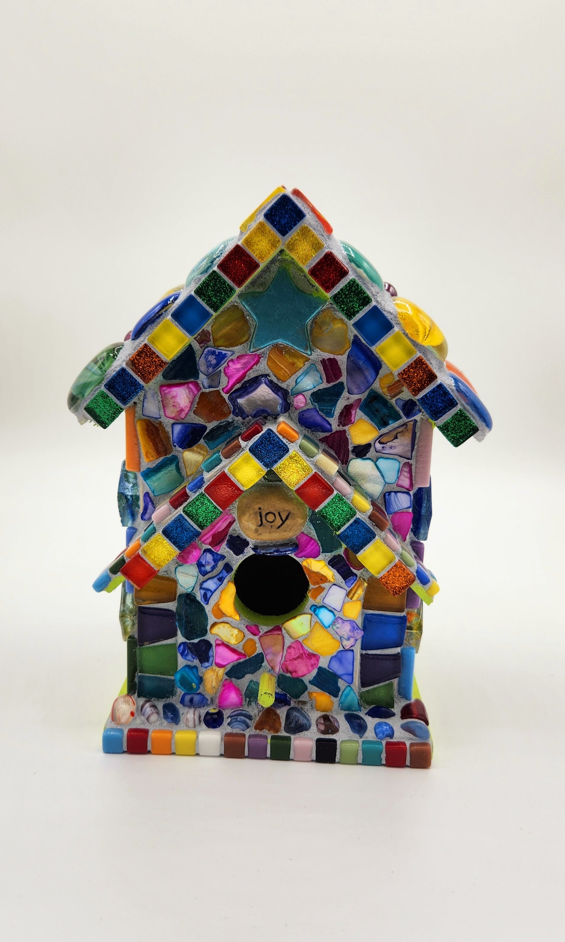 Decorative Indoor Handmade Glass Mosaic outlets Round Birdhouse by ArtisanGlassWorx. 4 sided design