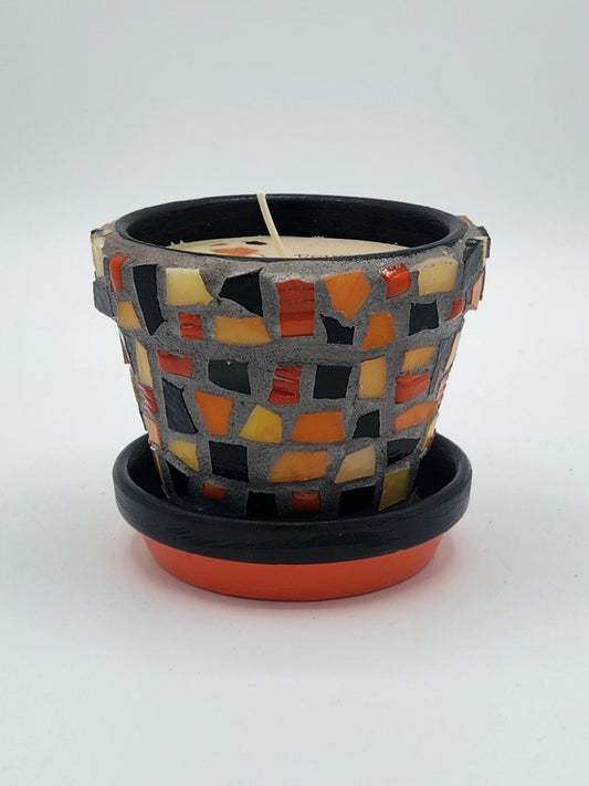 Small mosaic fall pot with candle