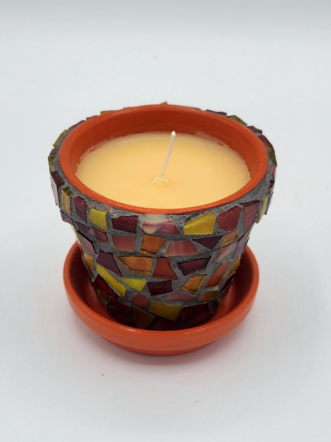 Small mosaic pot with candle