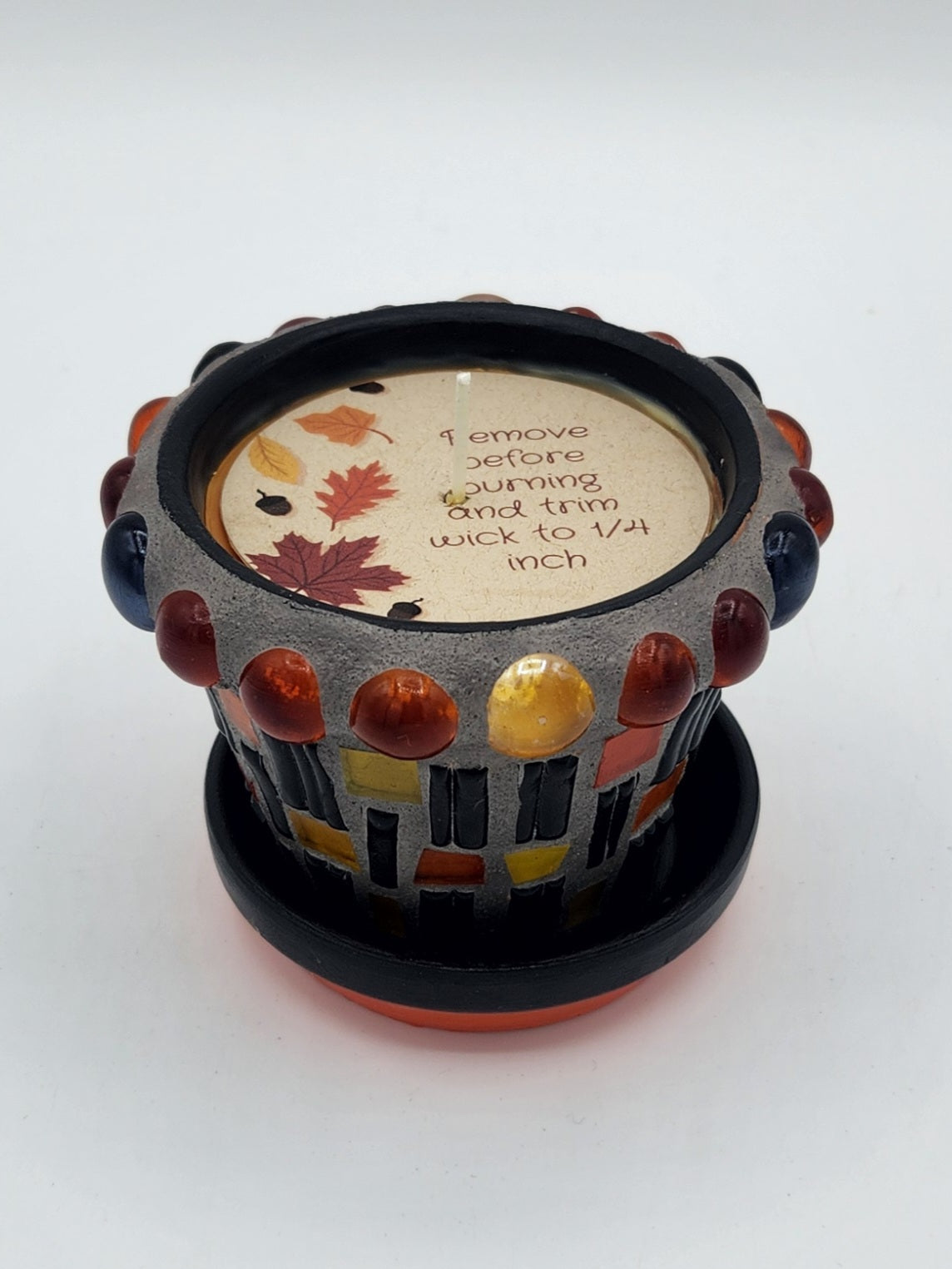 Small mosaic pot with candle