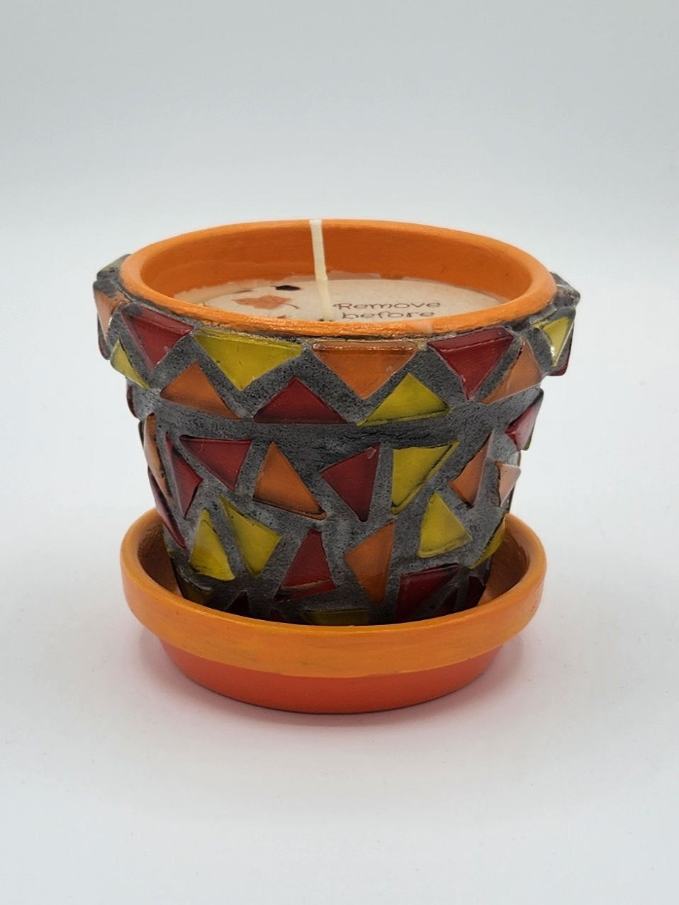 Small mosaic pot with candle