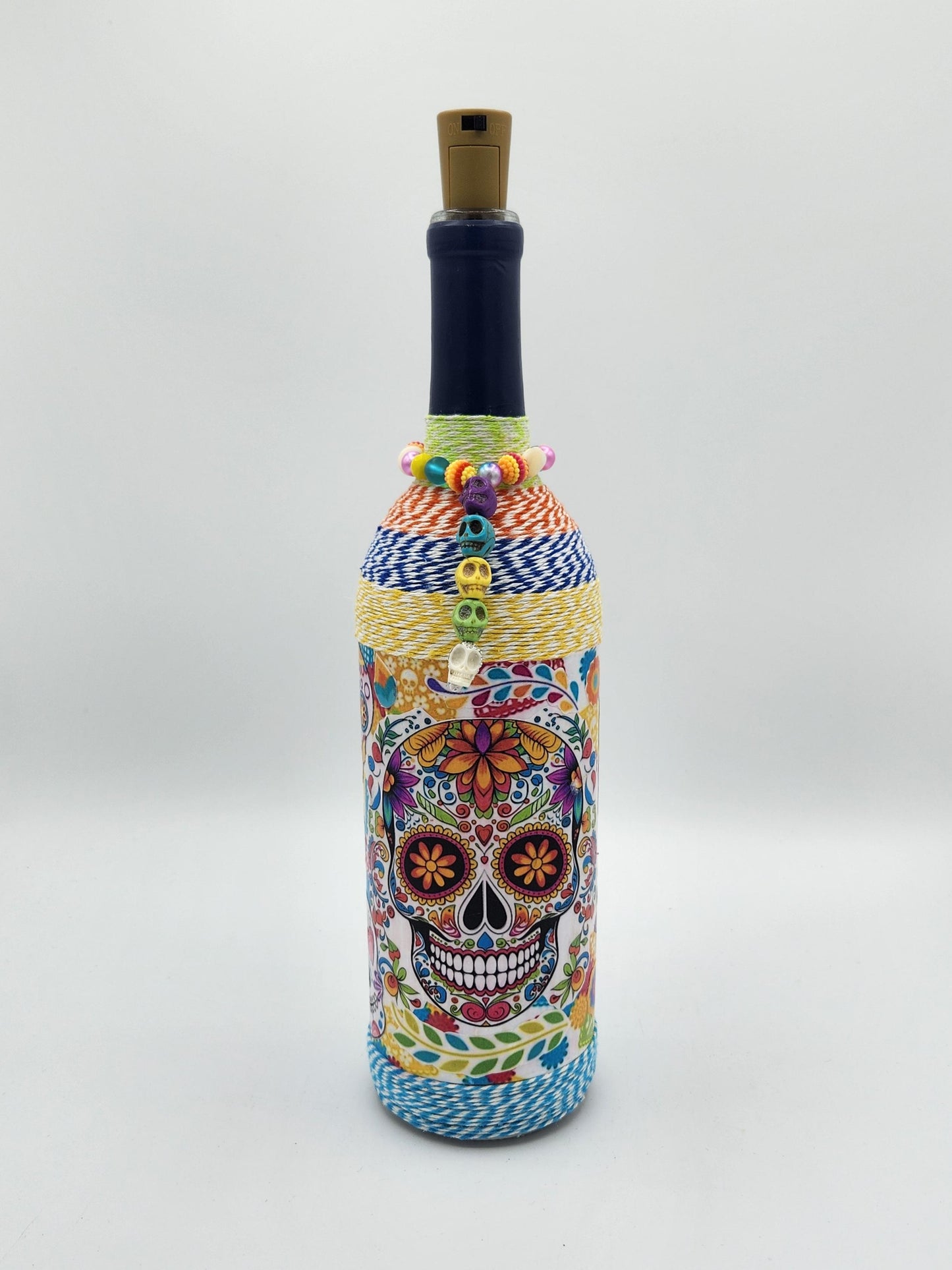 Sugar skull decorative wine bottle