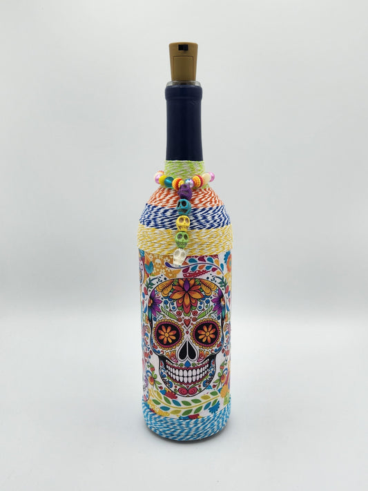 Sugar skull decorative wine bottle