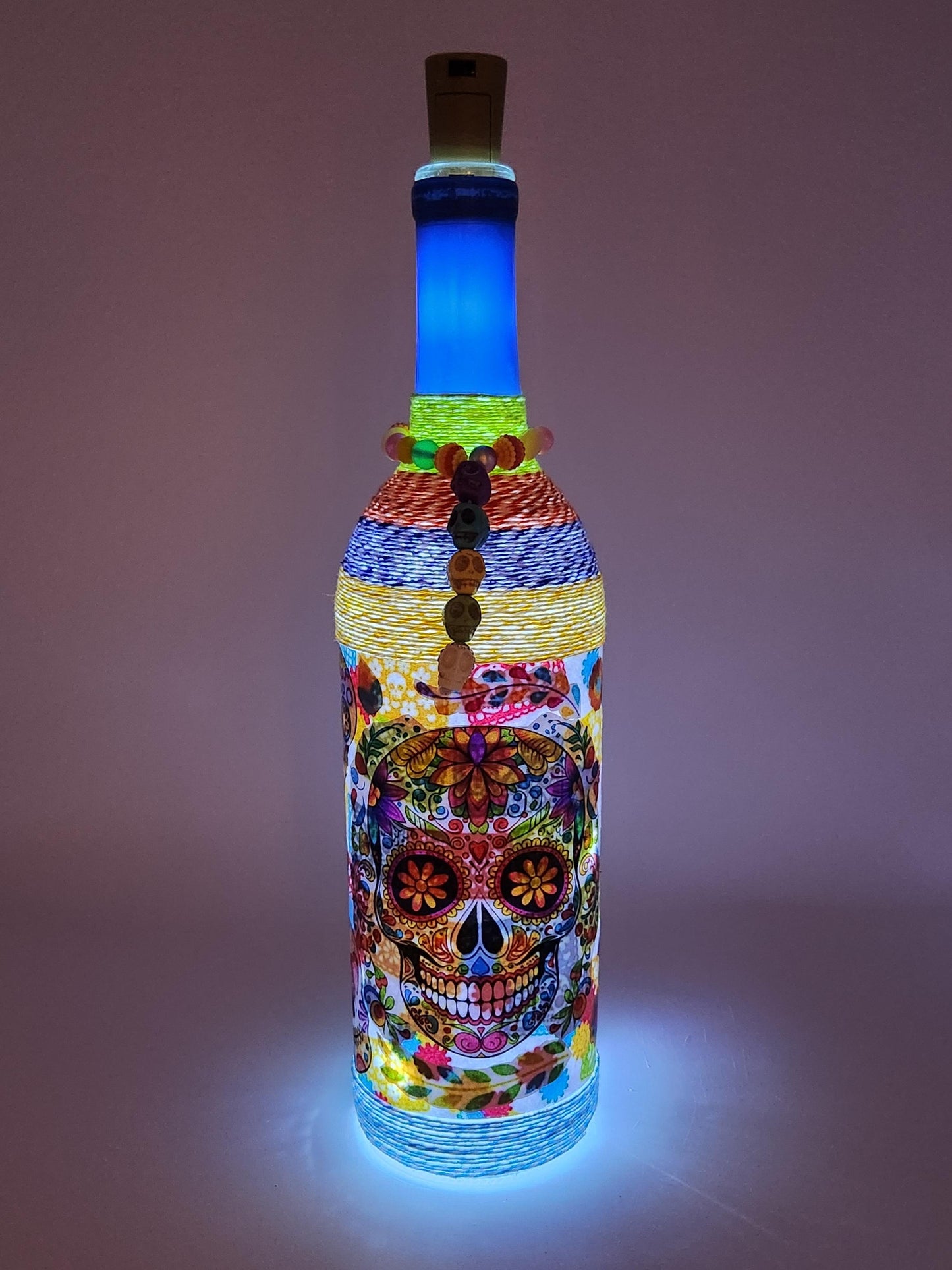 Sugar skull decorative wine bottle