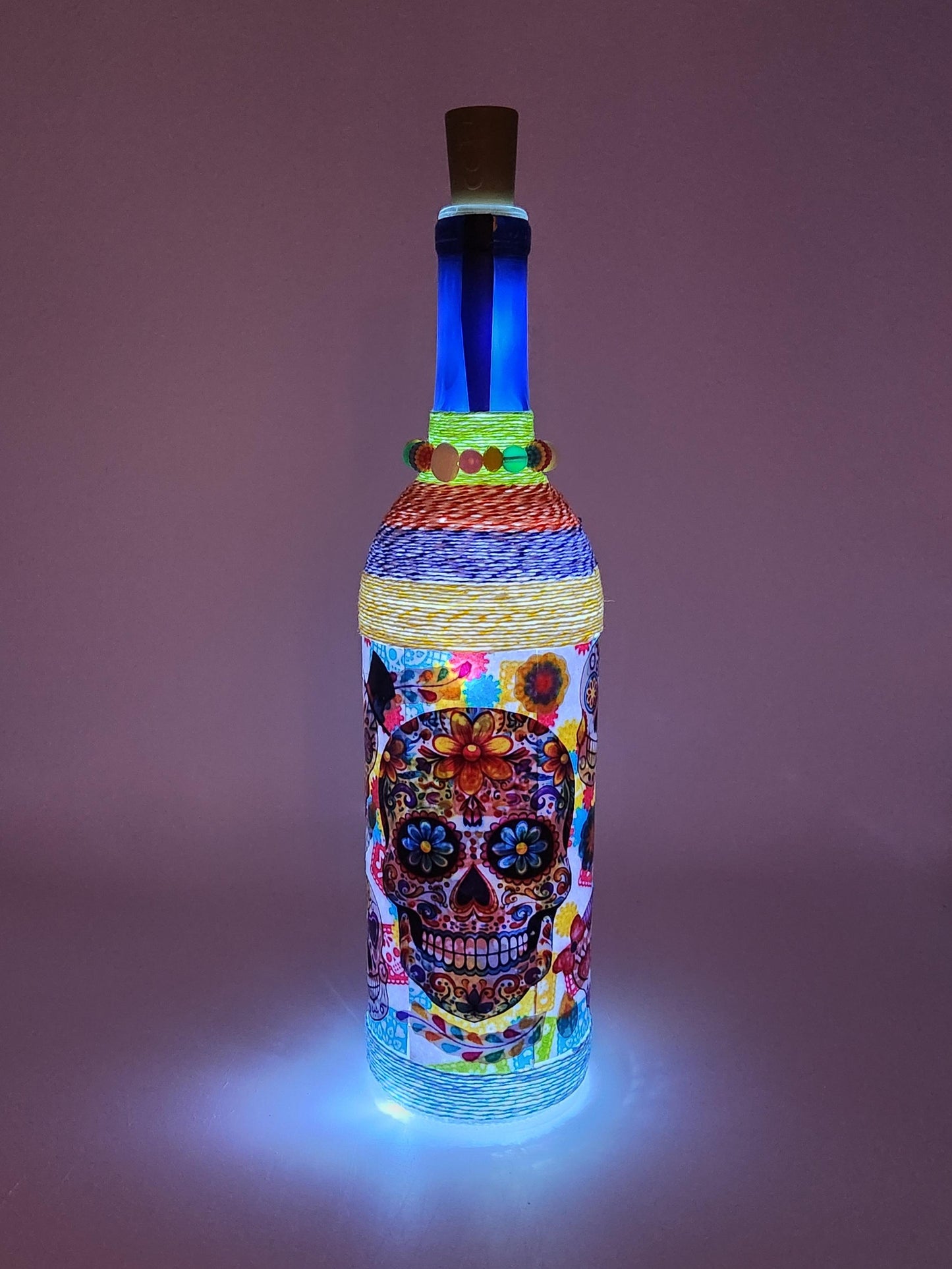 Sugar skull decorative wine bottle