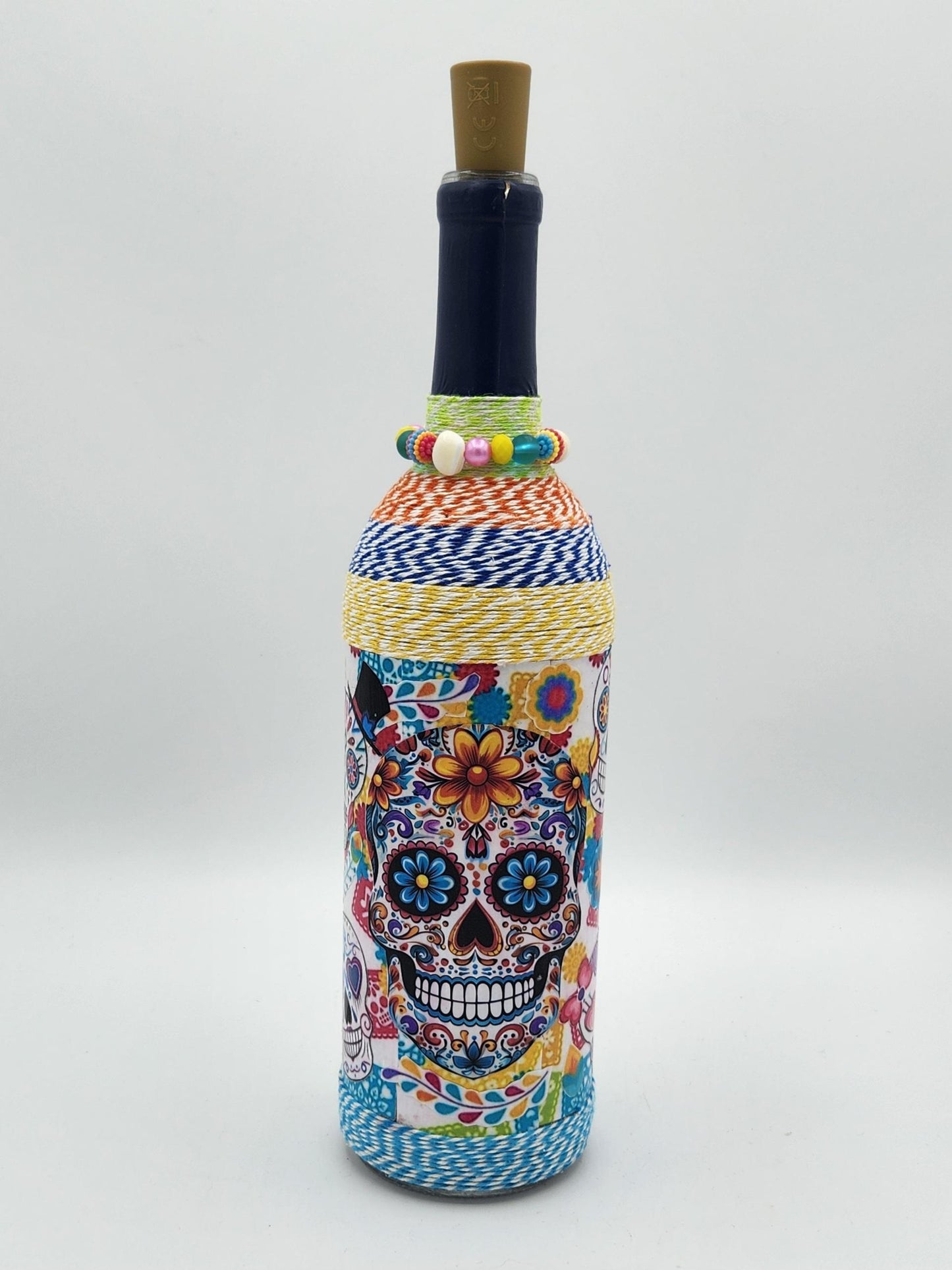 Sugar skull decorative wine bottle