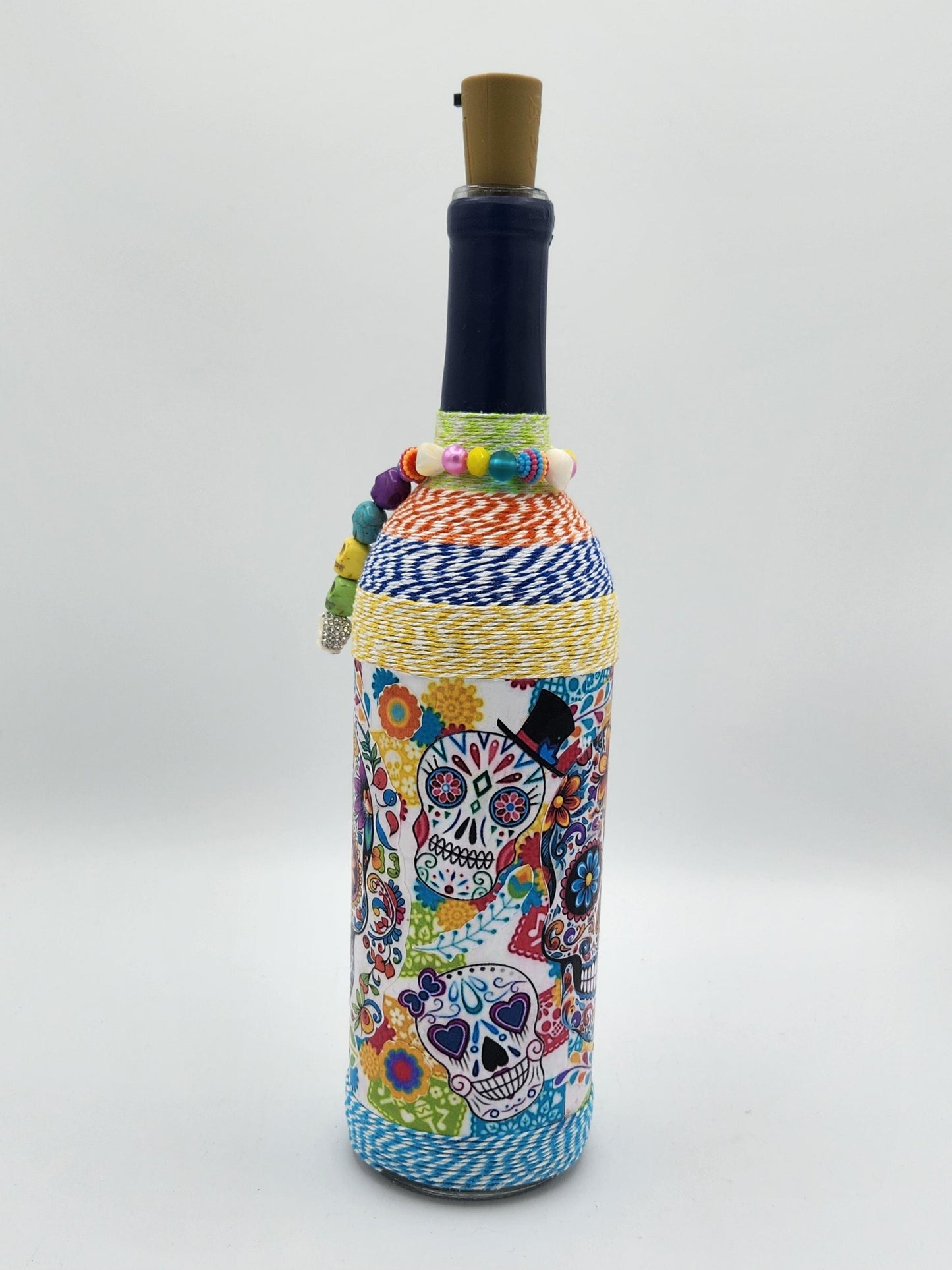 Sugar skull decorative wine bottle