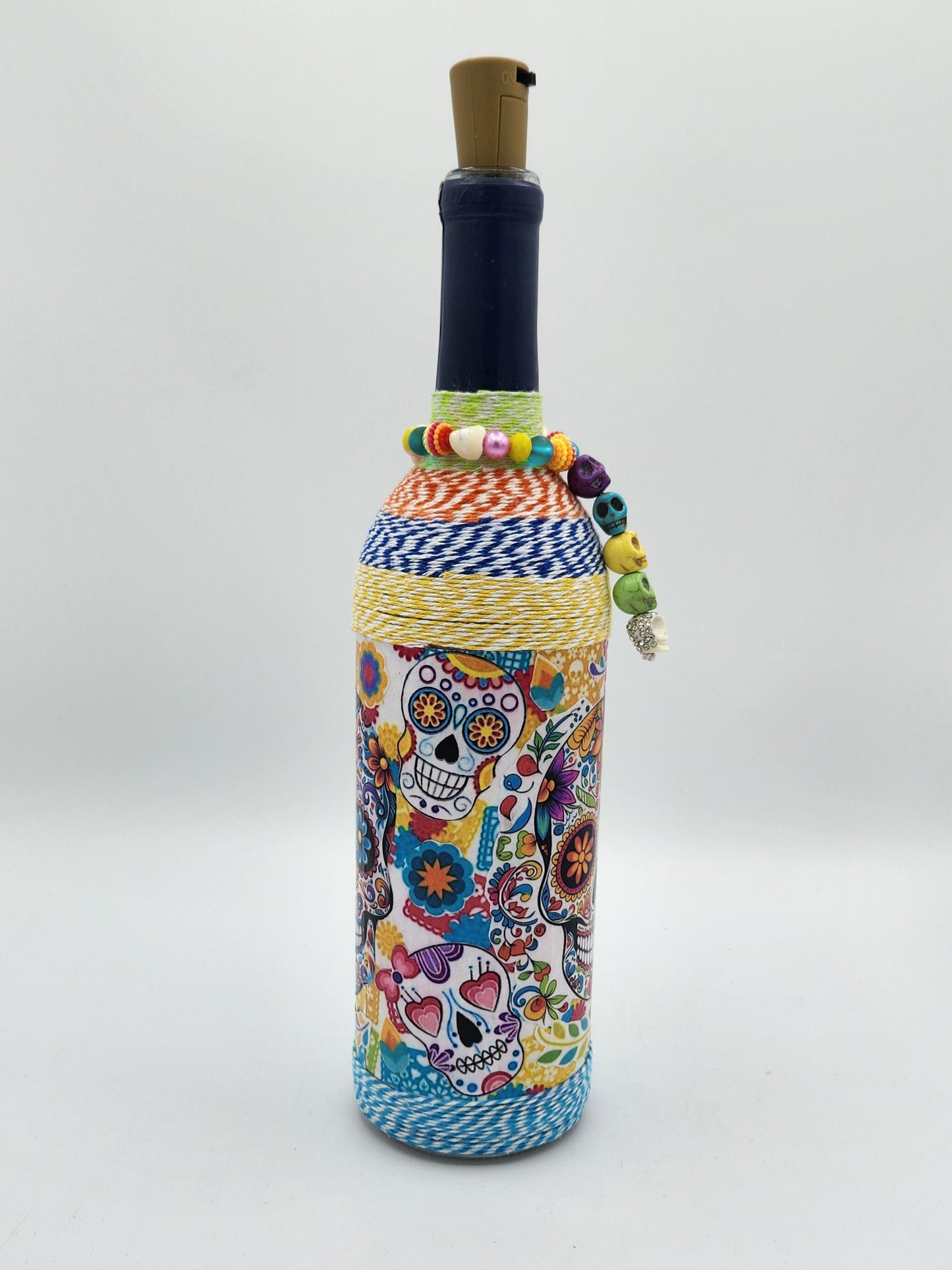 Sugar skull decorative wine bottle