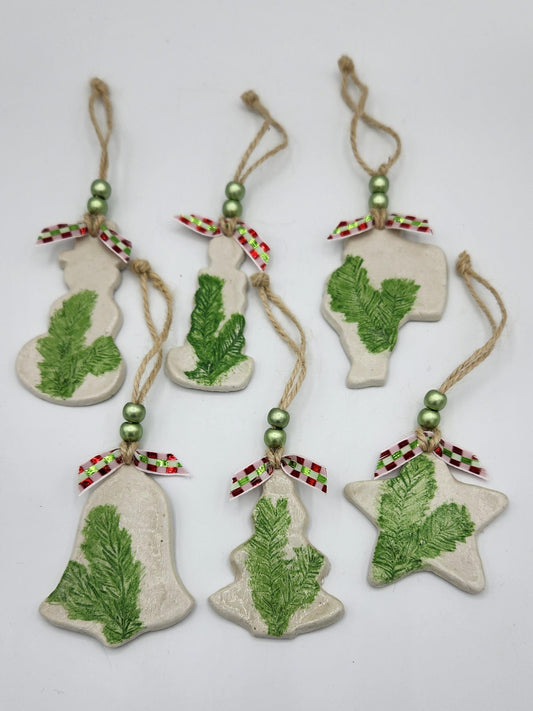 Set of six air dry cay ornaments