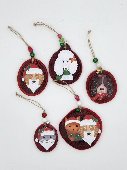 Set of five Christmas animal ornaments