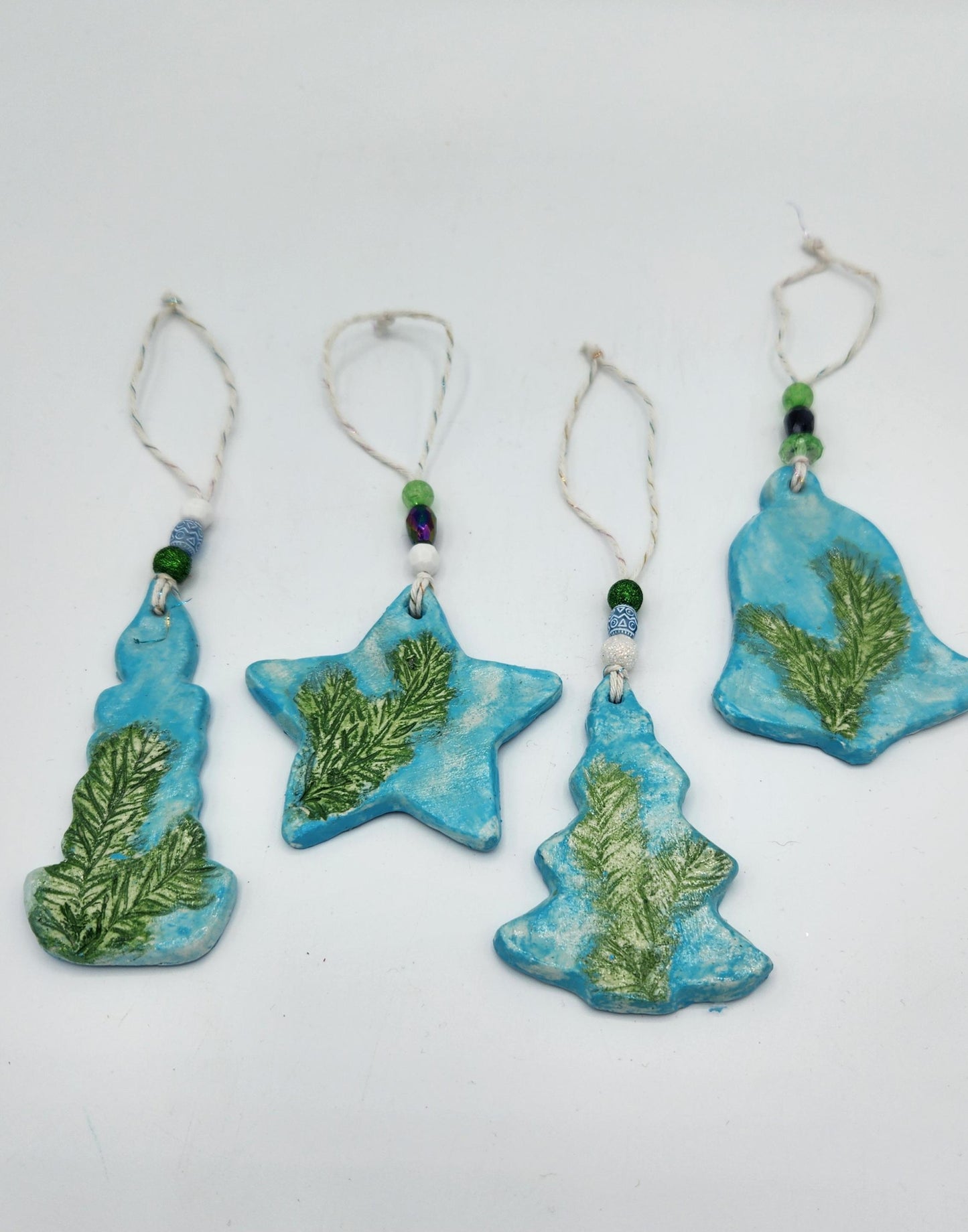 Set of four air dry clay hanging ornaments