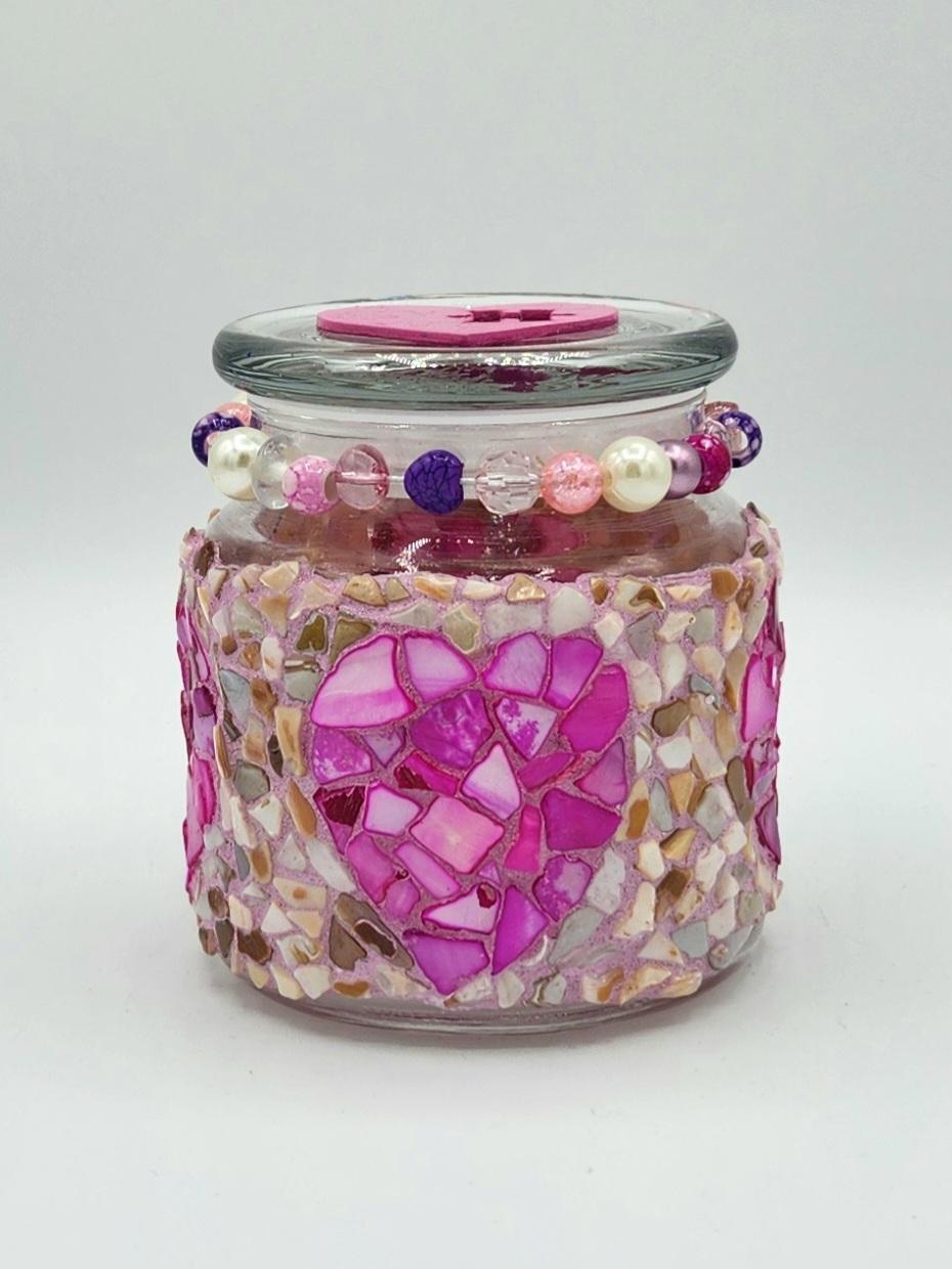 Mosaic heart jar with lid