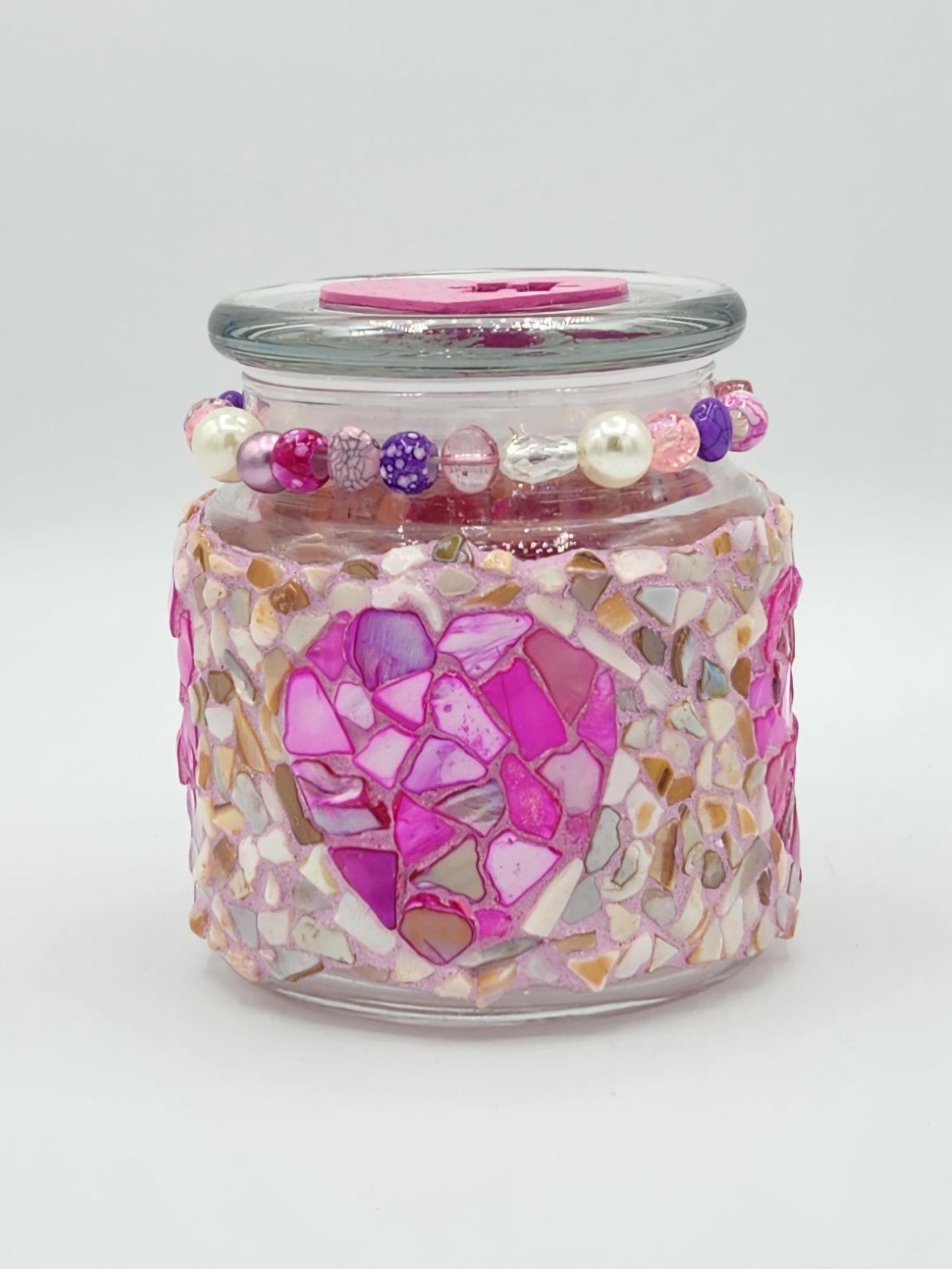 Mosaic heart jar with lid