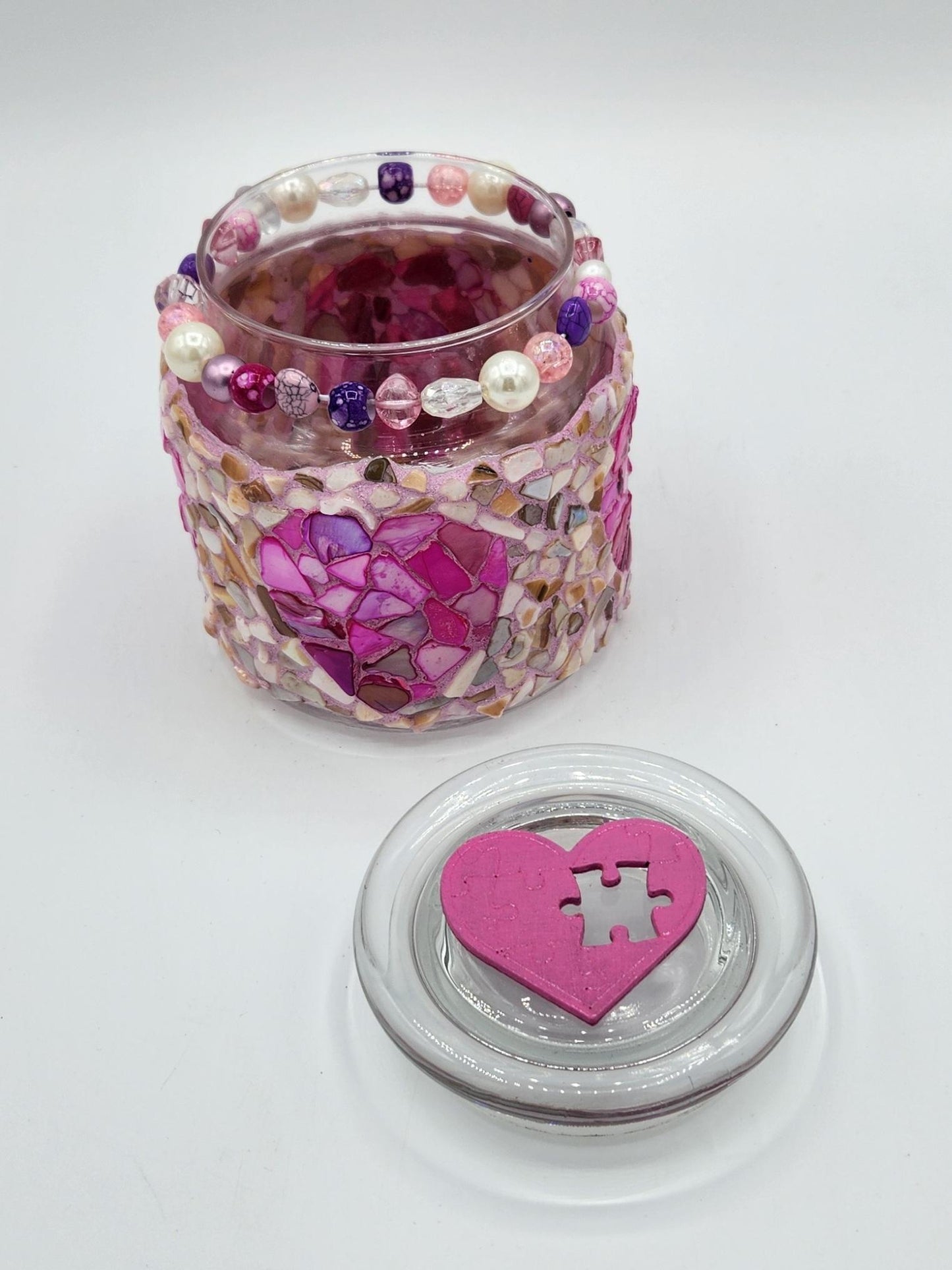 Mosaic heart jar with lid