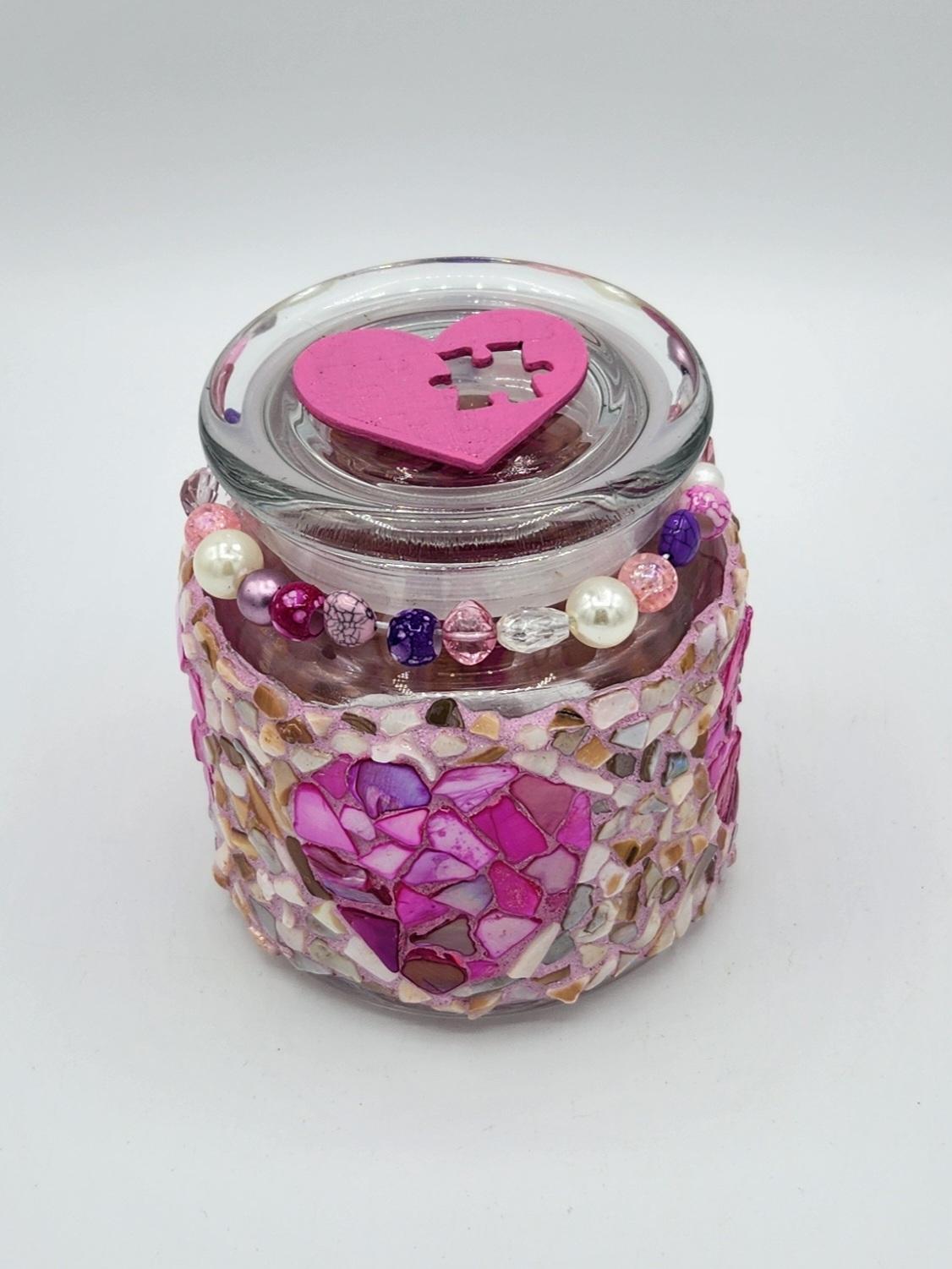 Mosaic heart jar with lid