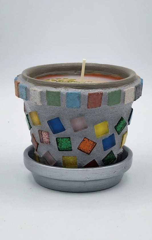 Mosaic pot with scented candle