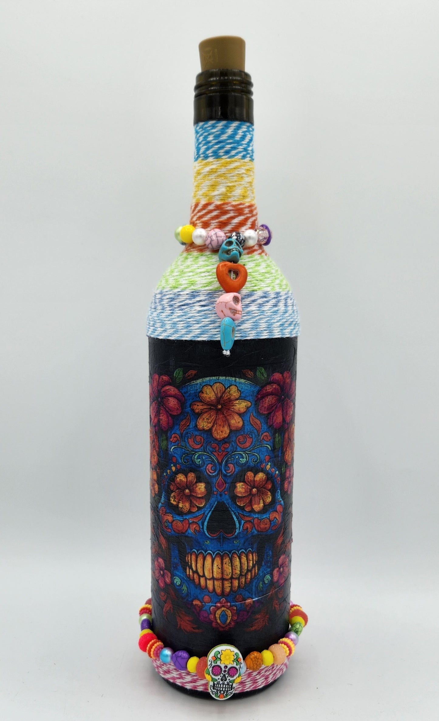 Sugar skull decorative wine bottle