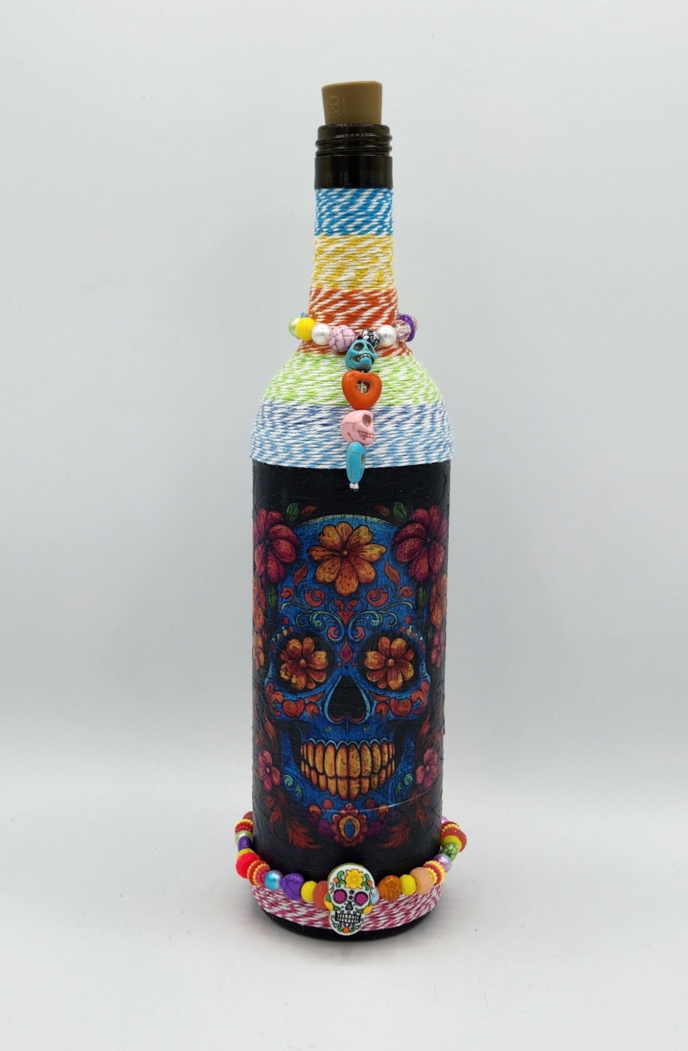 Sugar skull decorative wine bottle