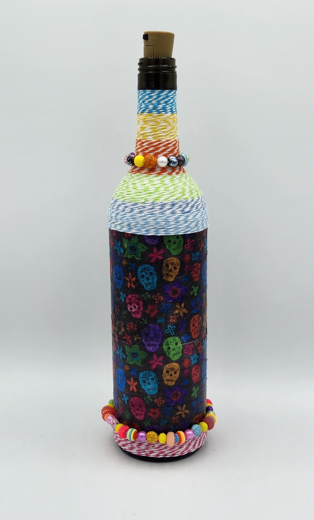 Sugar skull decorative wine bottle