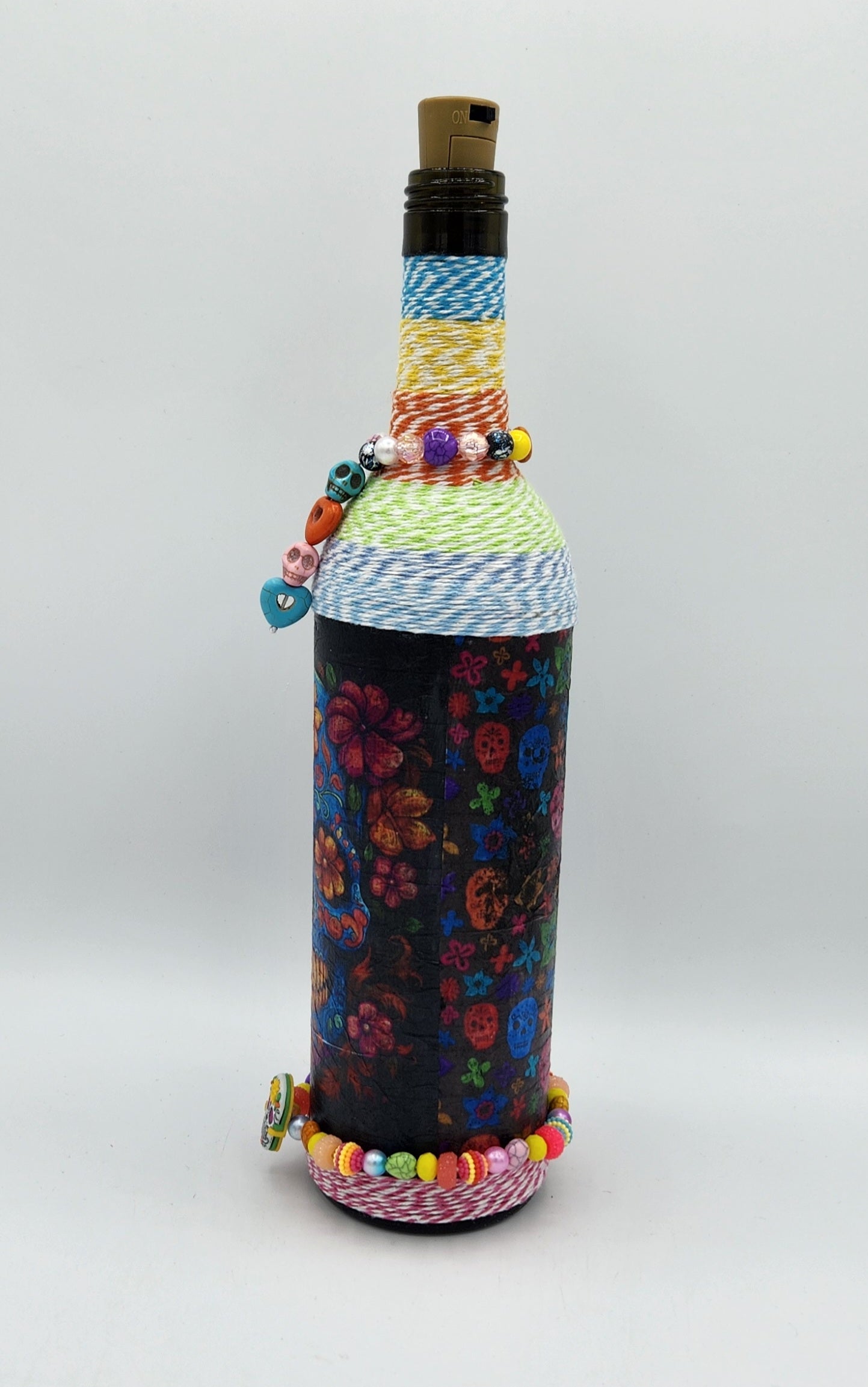 Sugar skull decorative wine bottle