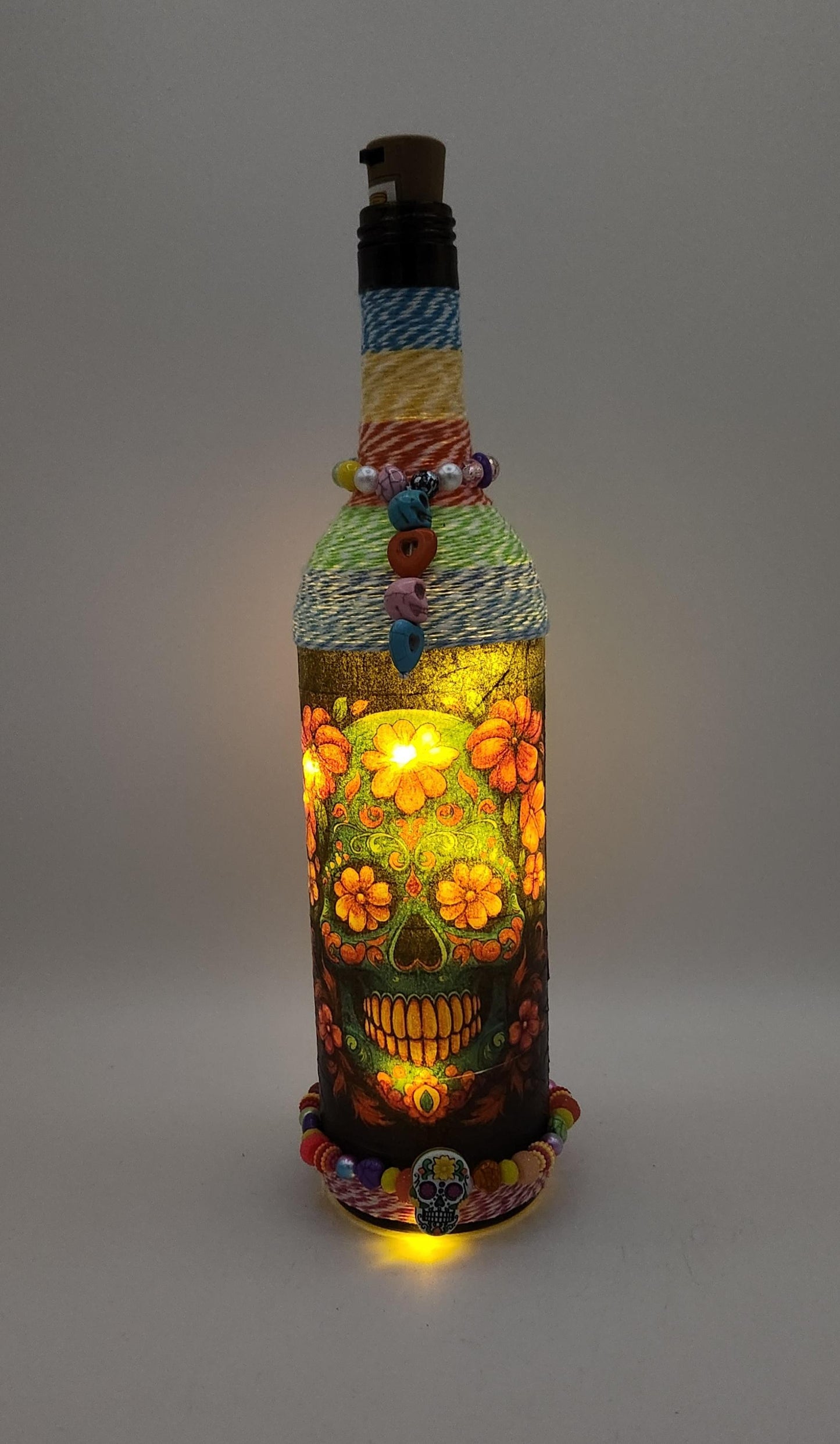 Sugar skull decorative wine bottle