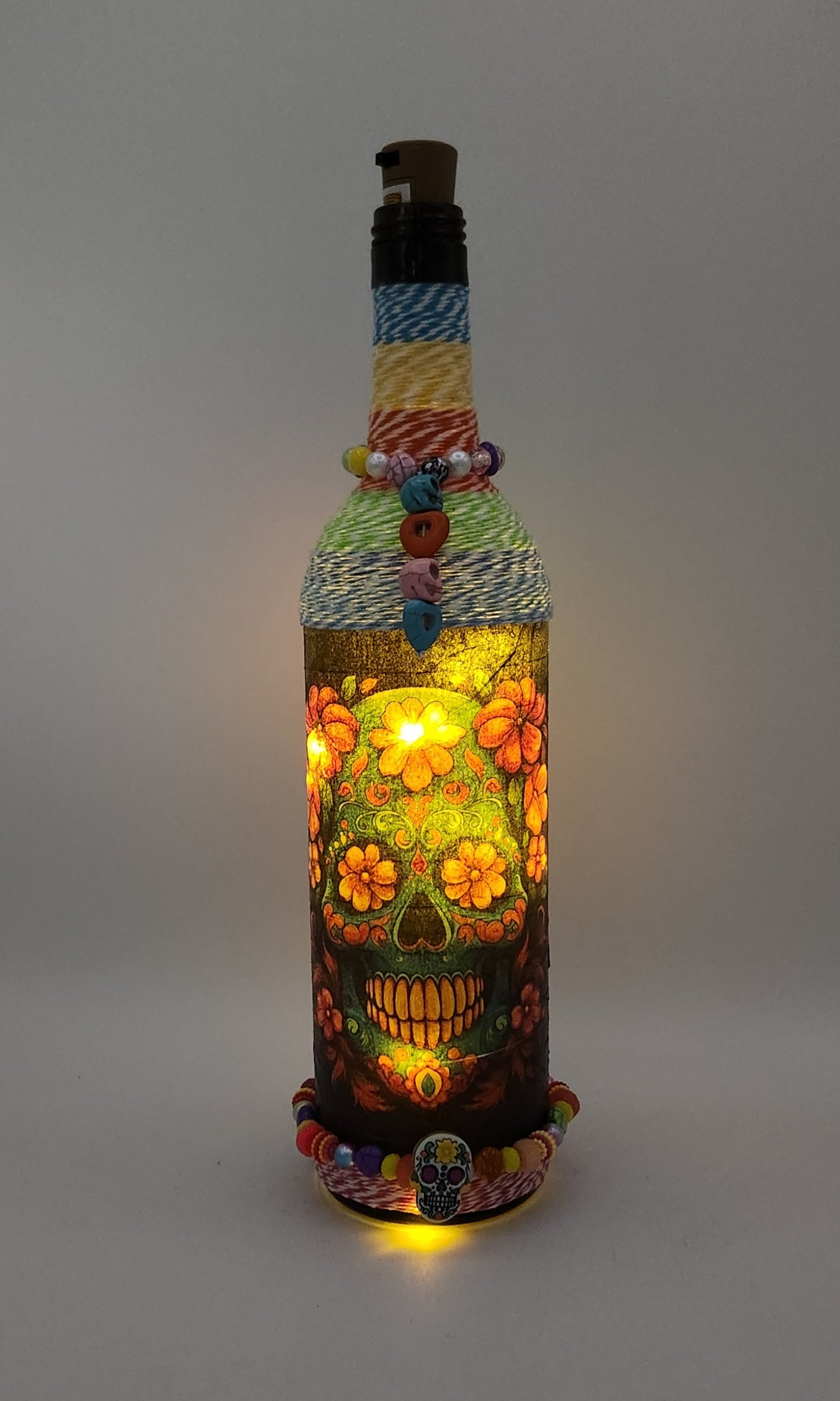 Sugar skull decorative wine bottle