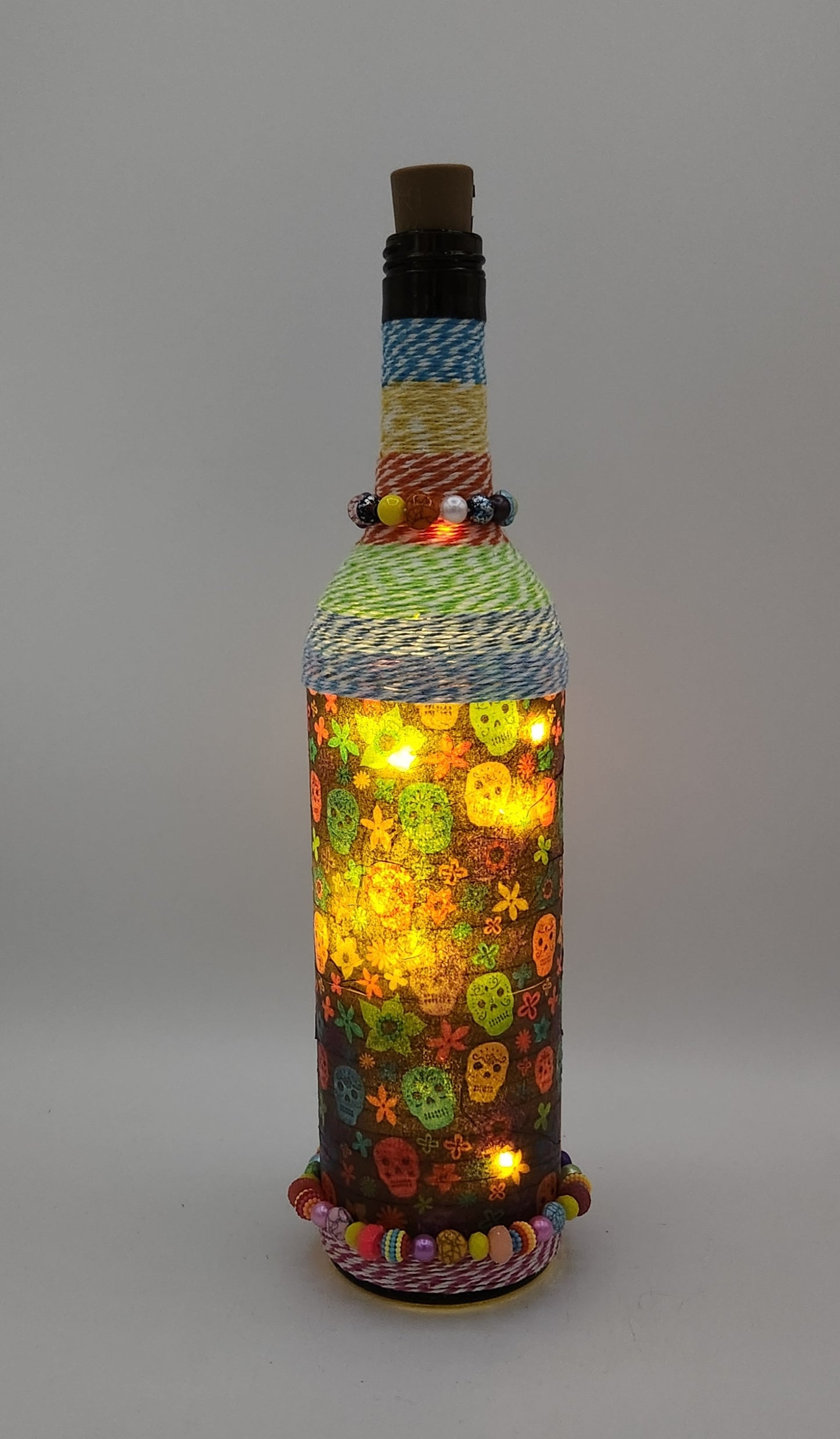 Sugar skull decorative wine bottle