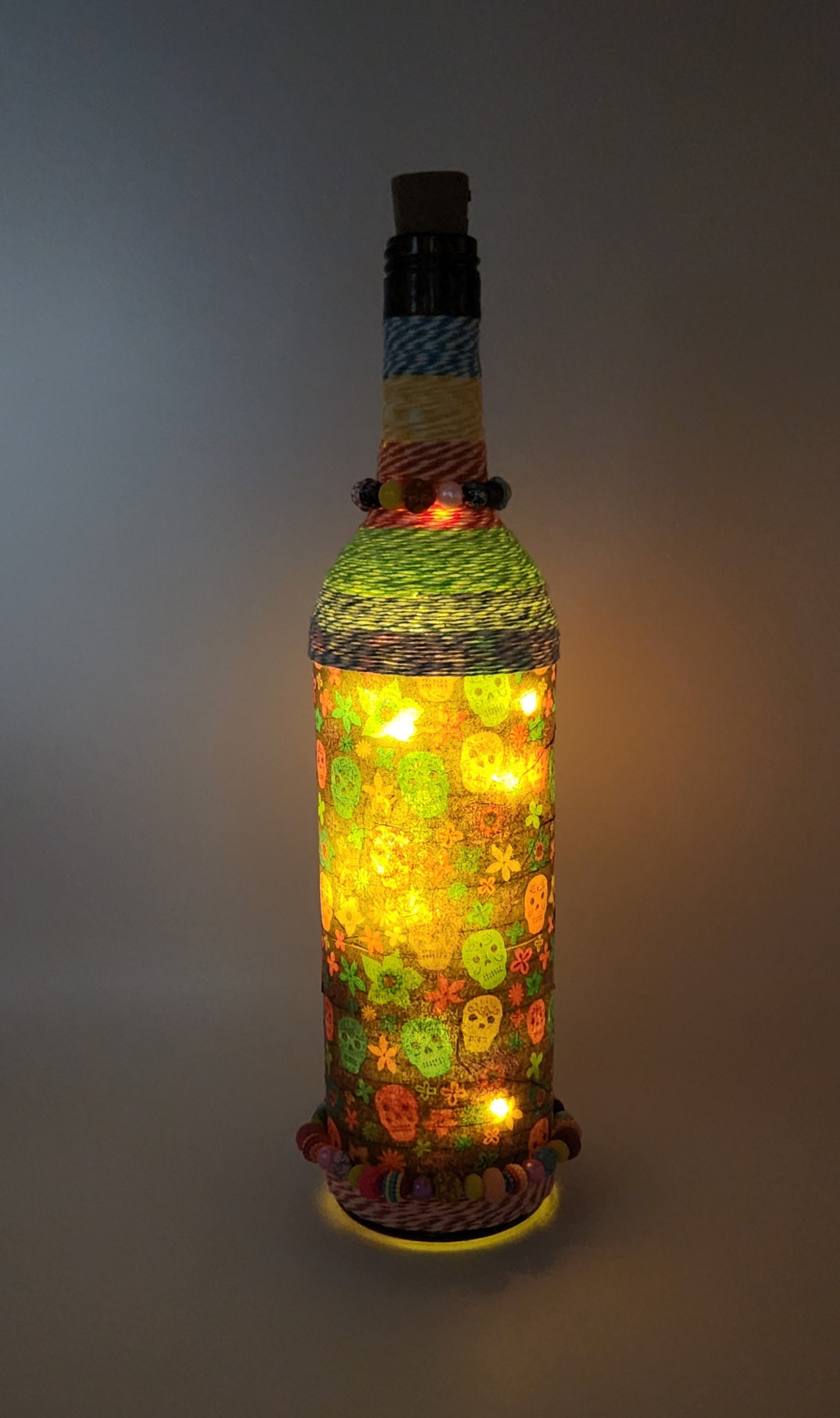 Sugar skull decorative wine bottle