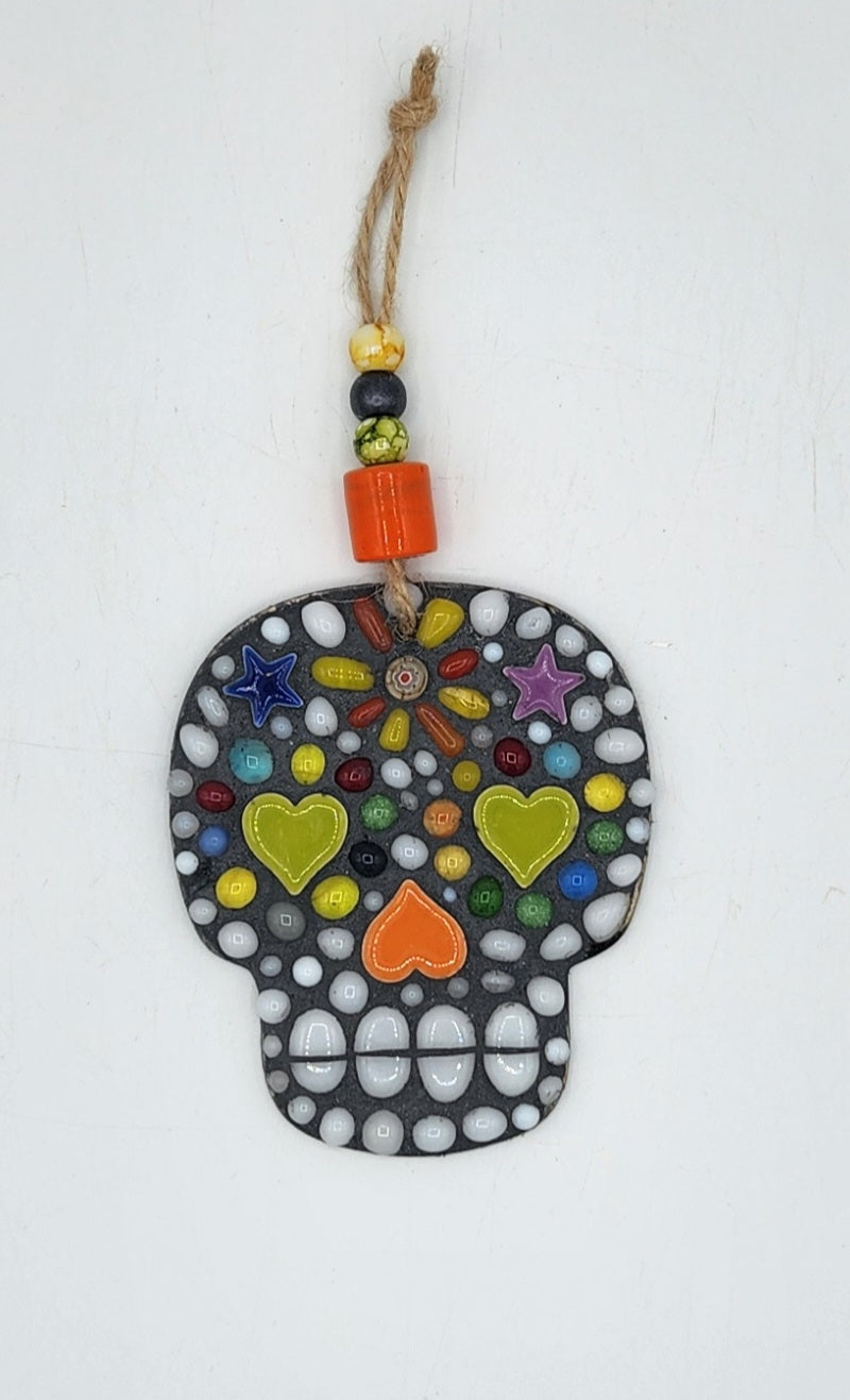 Mosaic hanging sugar skull ornament