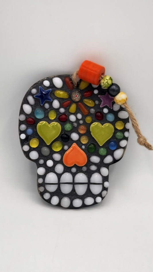Mosaic hanging sugar skull ornament