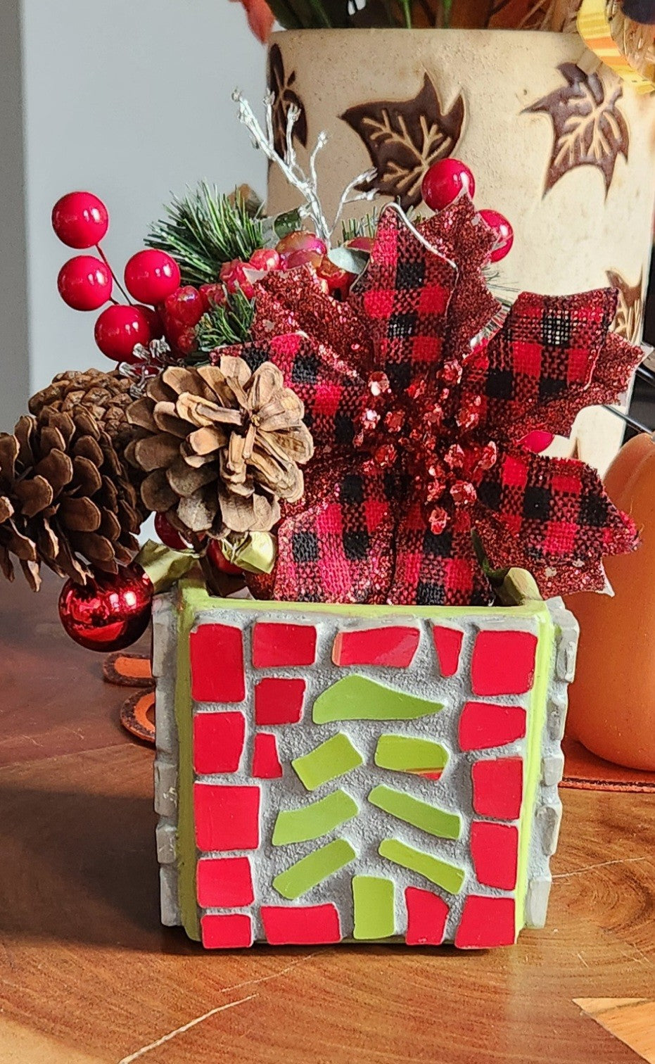 Mosaic Christmas container-planter